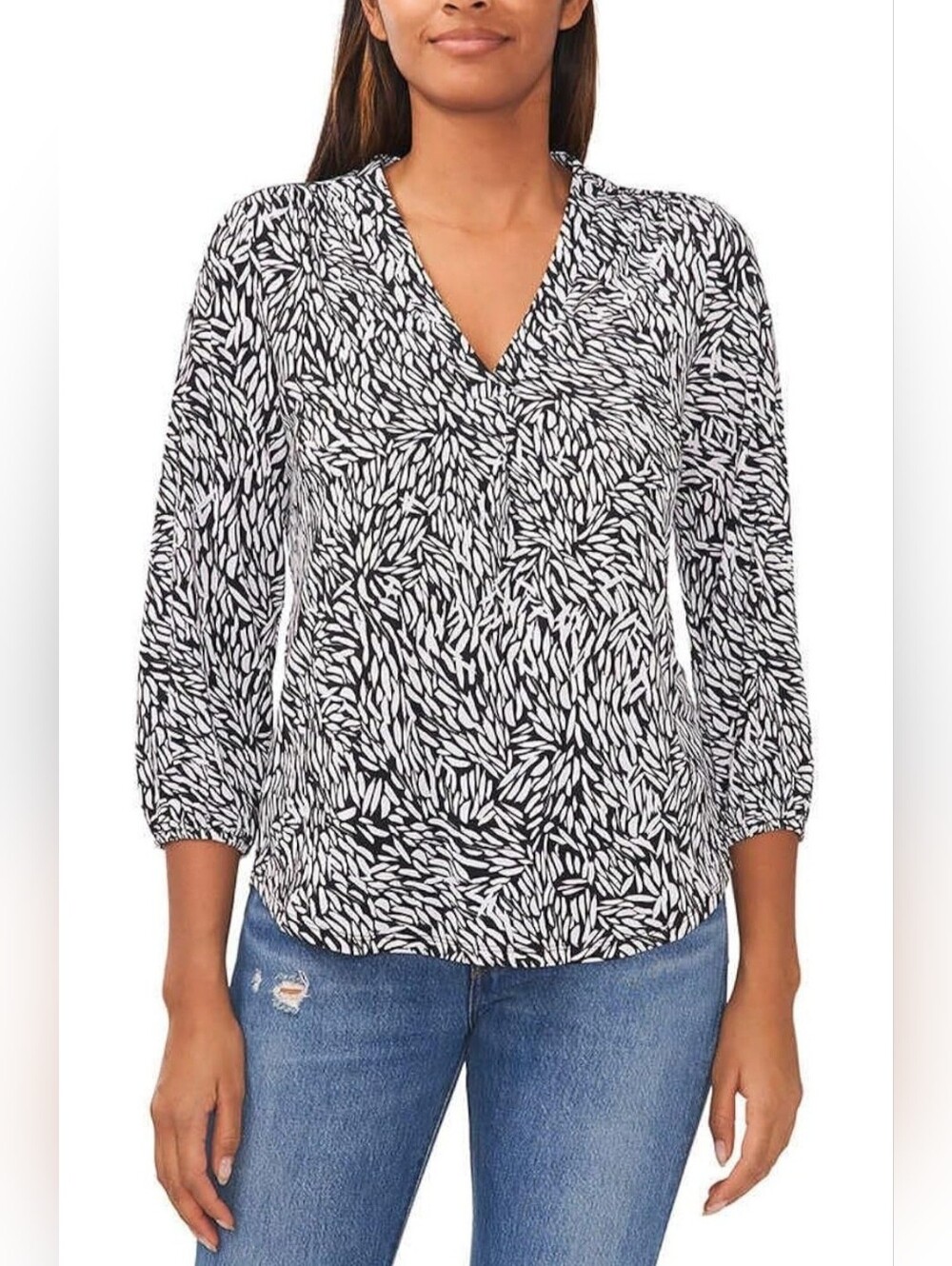 Vince Camuto 3/4 Sleeve V-Neck Rumple Blouse